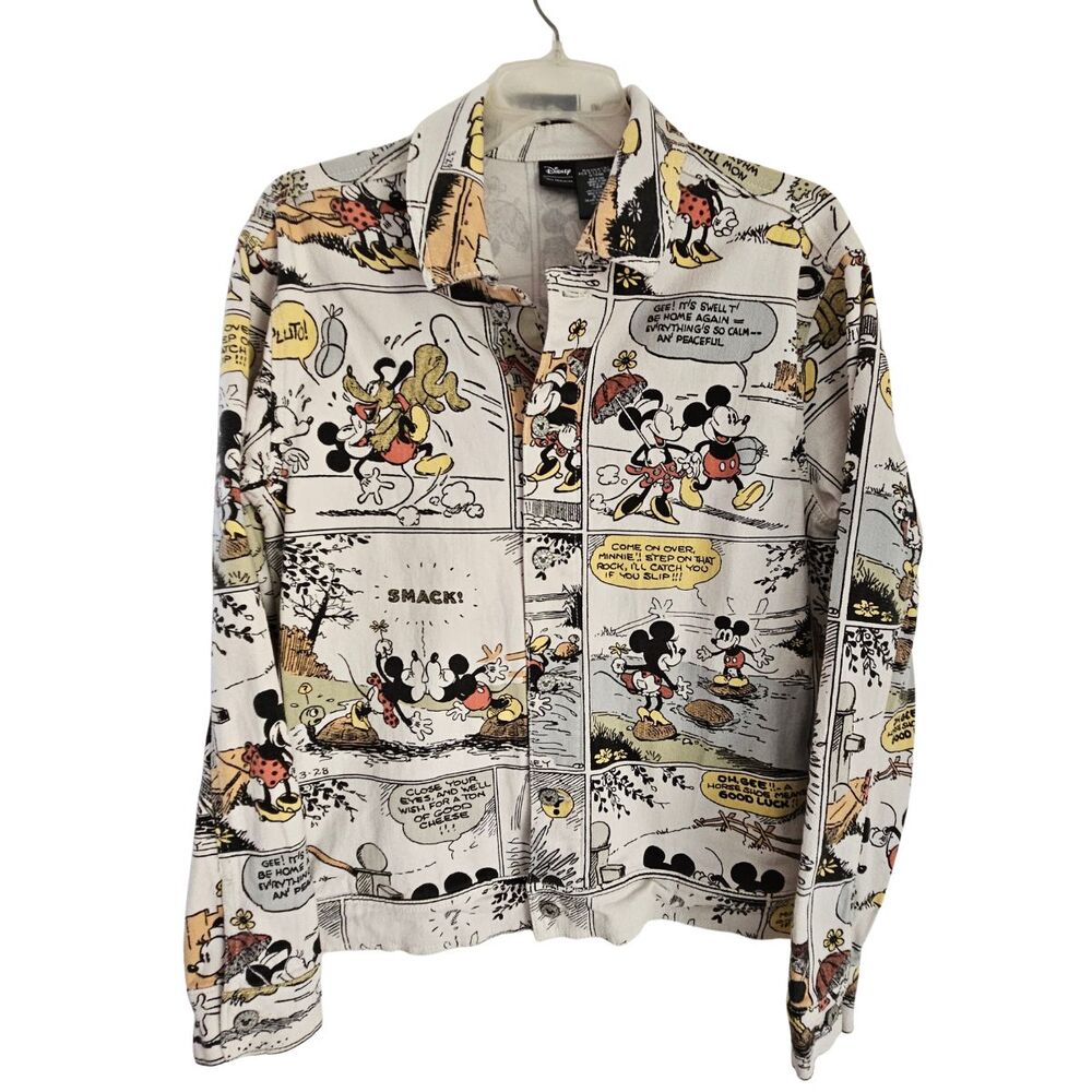Disney Our Universe Denim Jacket Sz S All Over Print Comic Mickey Minnie Mouse - Picture 2 of 16